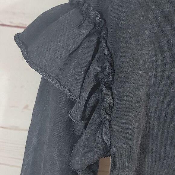 Anthropologie t.la Victorine Cropped Sweatshirt Top Black Size X- Small Ruffled - Picture 5 of 10